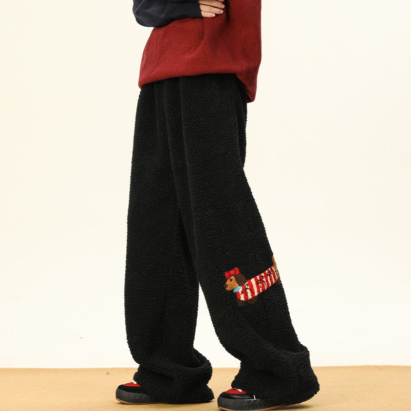 Dachshund Lamb Fleece Northeast Winter Cotton Pants Men'S Winter Thickened Warm Cold-Proof Pants Lazy Style Casual Pants - Image 5